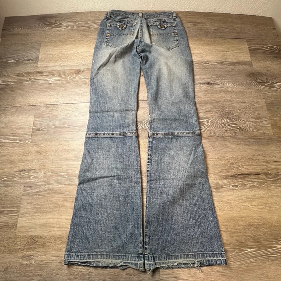 GLO Denim - GLO Flare Jeans Womens 25 Blue Paint Splatter Low Rise Y2K Grunge Denim Boho
